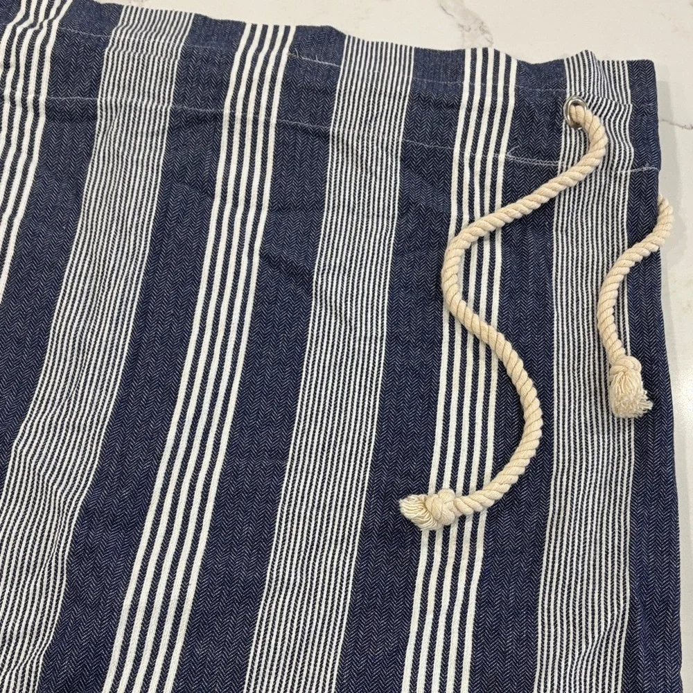 Set of 2 Striped Cotton Canvas Large Laundry Bags - Navy Blue, Grey, White